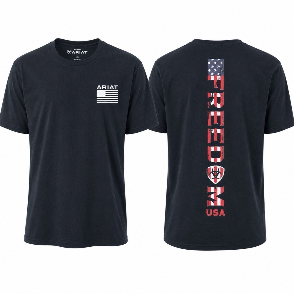 Ariat Freedom Stripe USA Flag Graphic T-Shirt Men’s Small Black NWT 10058891